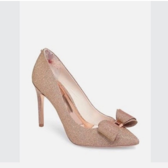 Ted Baker “Azeline” Rose Gold Glitter Bow Heels – Size 10 (EU 41) - Picture 2 of 9